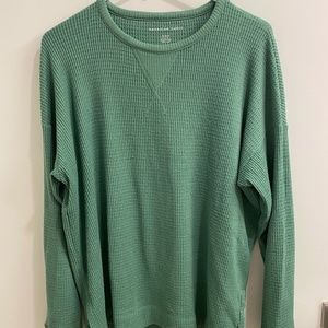 AE Soft Plush Waffle Long Sleeve T-Shirt Green M